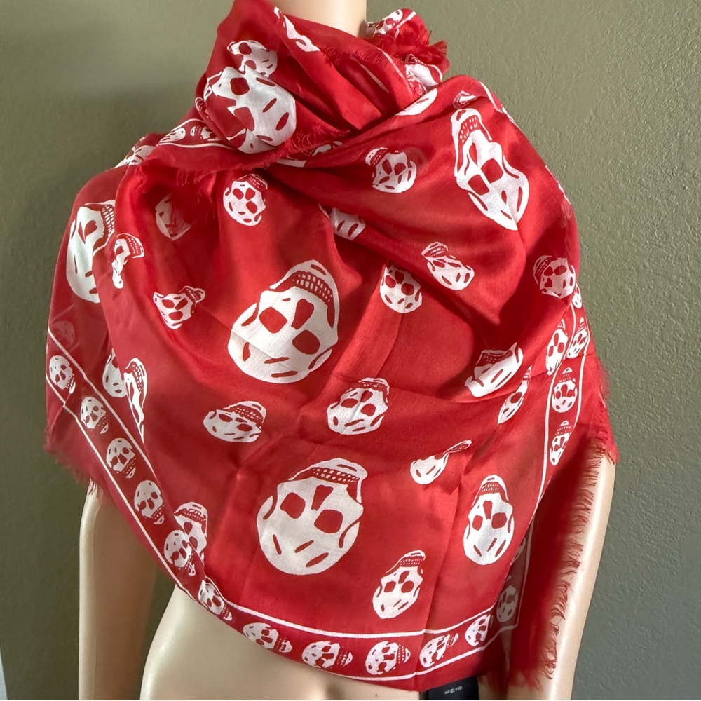 Alexander McQueen Red Skull Print Scarf